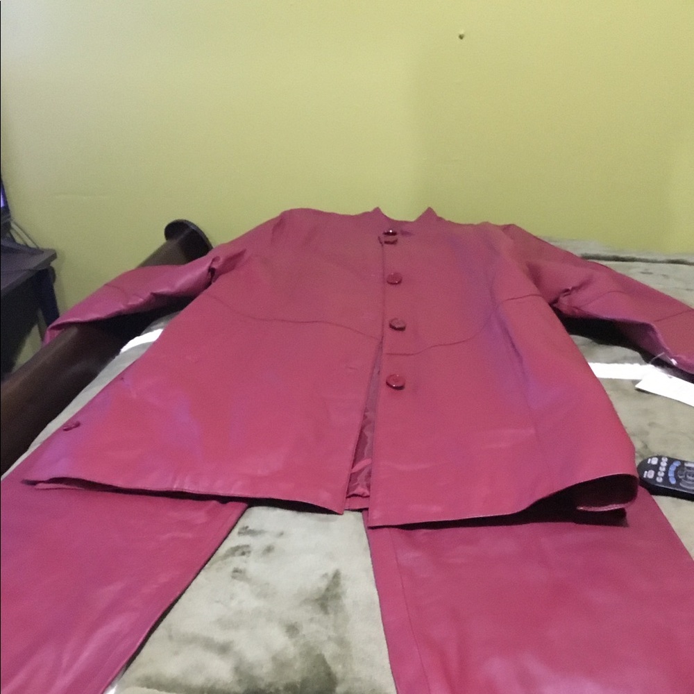 Red leather palazzo pant suit